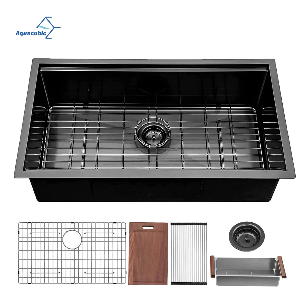 FREE Shipping SS 304 Kitchen Utility Sinks Workstation Undermount Kitchen Sinks With Integrated Ledge and Accessories