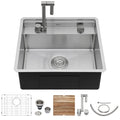 Undermount Bar Sink Workstation 21 X 19 Stainless Steel Wet Bar Prep Single Bowl 16 Gauge Small Kitchen Sink with Cutting Board