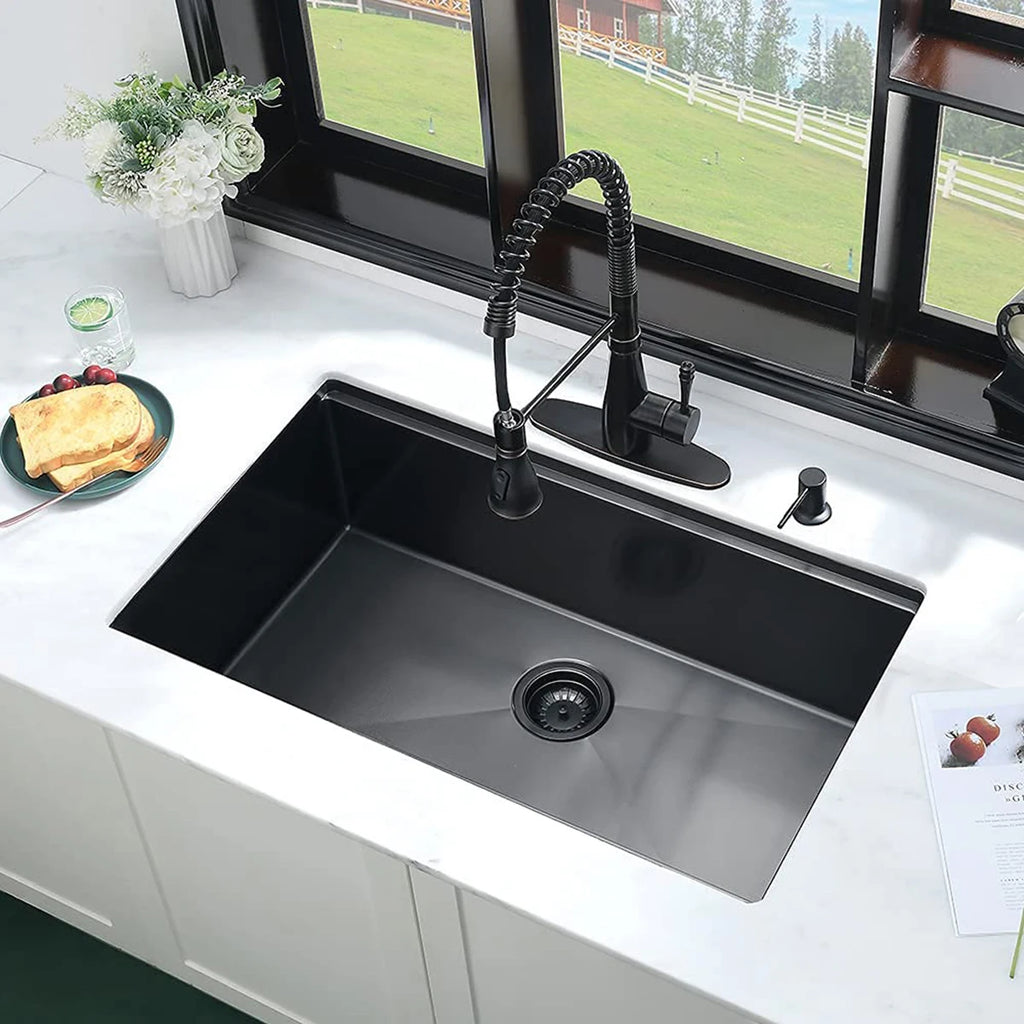American Free Shipping 33 Inch PVD Nano Workstation Sink 16 Gauge R10 Corner Gunmetal Black Single Bowl Kitchen Sink