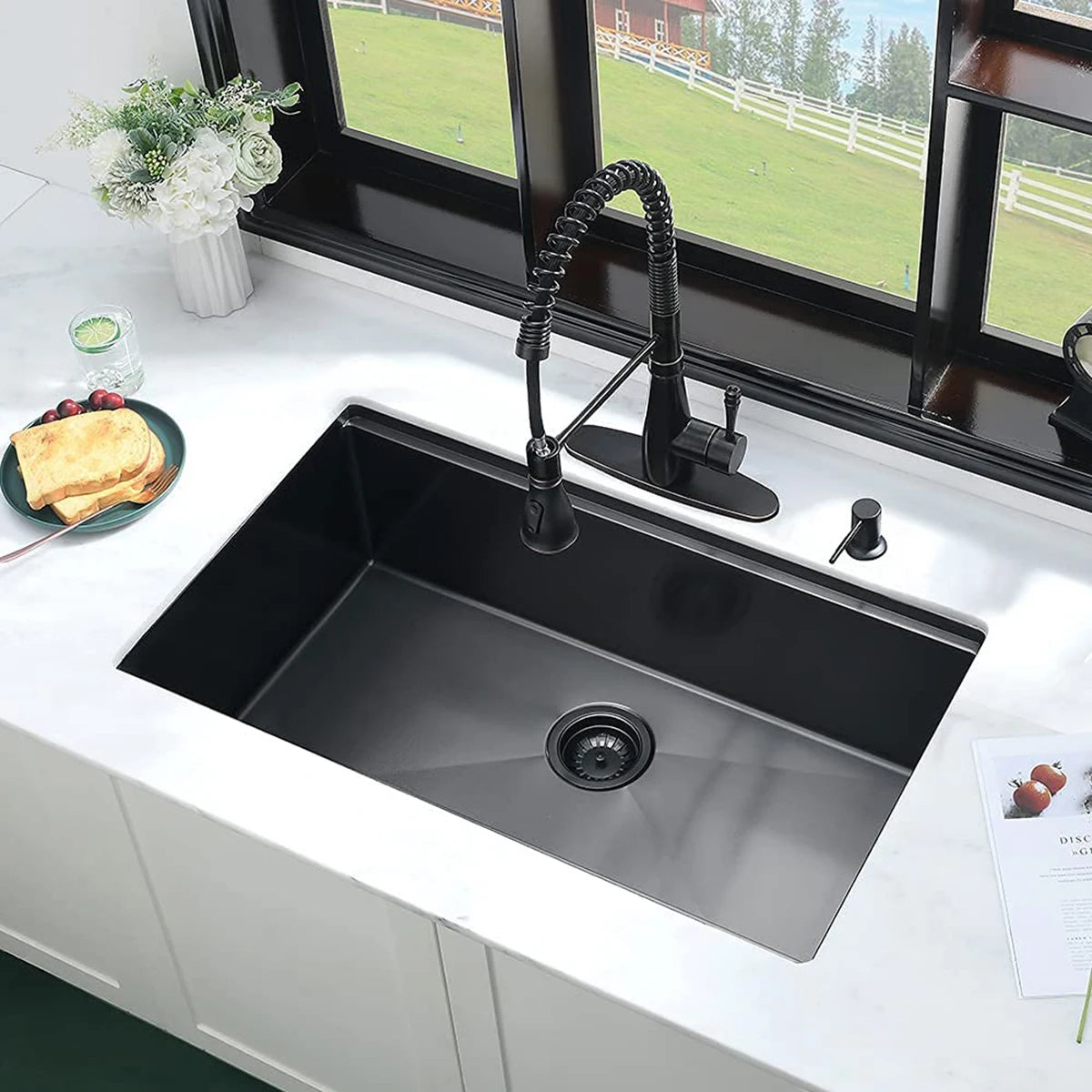 American Free Shipping 33 Inch PVD Nano Workstation Sink 16 Gauge R10 Corner Gunmetal Black Single Bowl Kitchen Sink