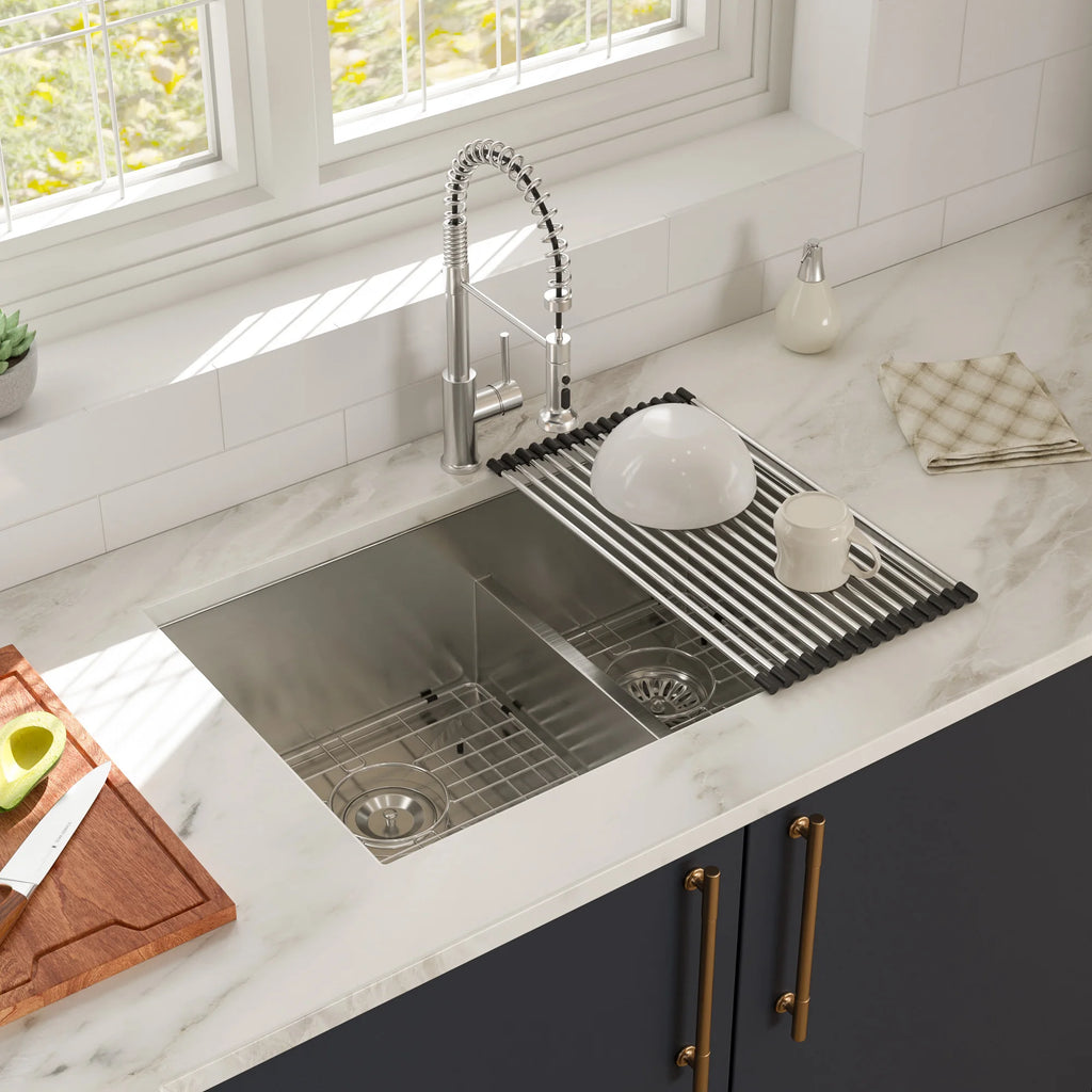 28-inch 60/40 Double Bowl 16 Gauge Stainless Steel 28*19*10 Inch Undermount Low-Divide Kitchen Sink