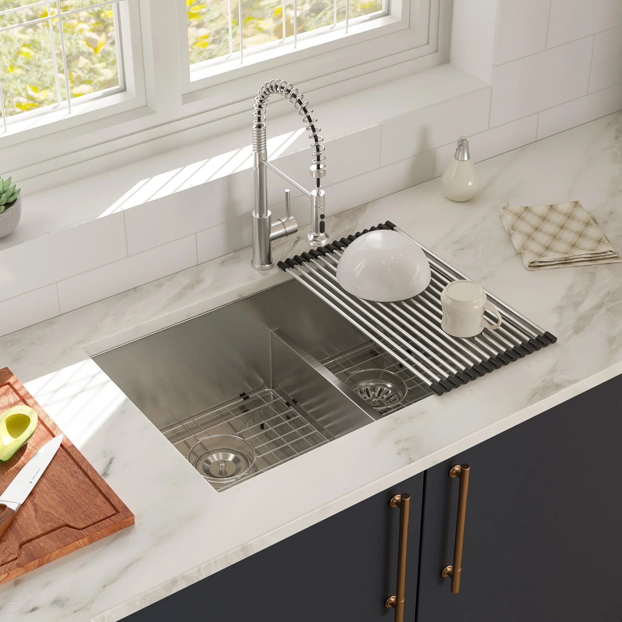 28-inch 60/40 Double Bowl 16 Gauge Stainless Steel 28*19*10 Inch Undermount Low-Divide Kitchen Sink