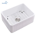 24-Inch Reversible Ceramic Kitchen Sink - Single Bowl Design with Left/Right Drain & Bottom Grid