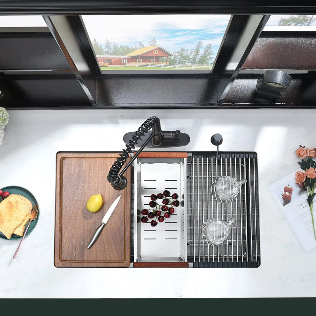 American Free Shipping 33 Inch PVD Nano Workstation Sink 16 Gauge R10 Corner Gunmetal Black Single Bowl Kitchen Sink