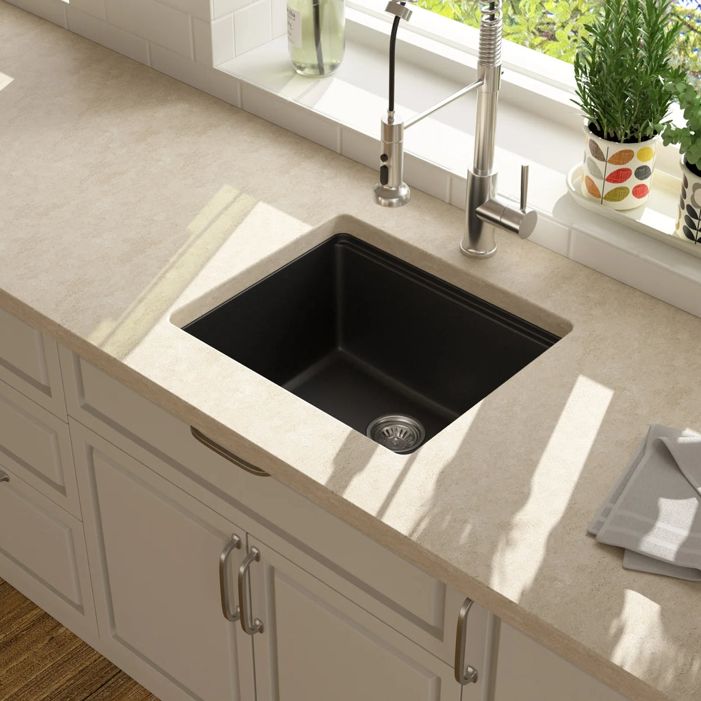 Sarlai Group 21"x18" Quartz Composite Kitchen Sink Black Undermount Ledge Workstation 21 Granite Kitchen Sink
