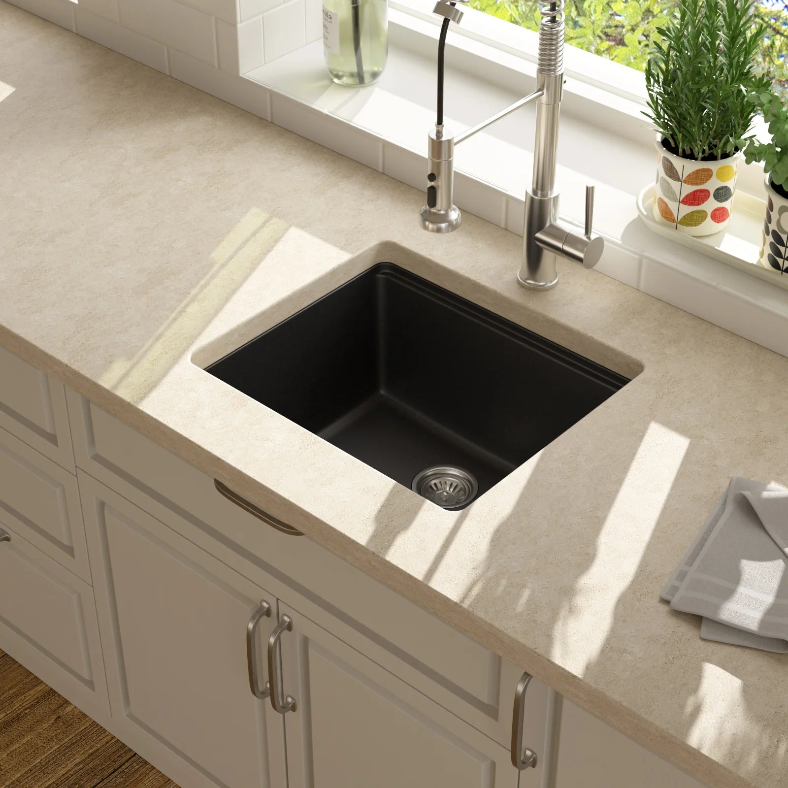 Sarlai Group 21"x18" Quartz Composite Kitchen Sink Black Undermount Ledge Workstation 21 Granite Kitchen Sink