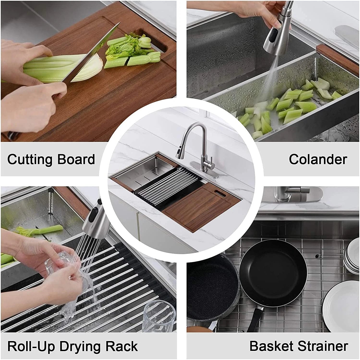 Aquacubic 32"x19" Inch Undermount Workstation 304 Stainless Steel Kitchen Sink Which Free Shipping in American