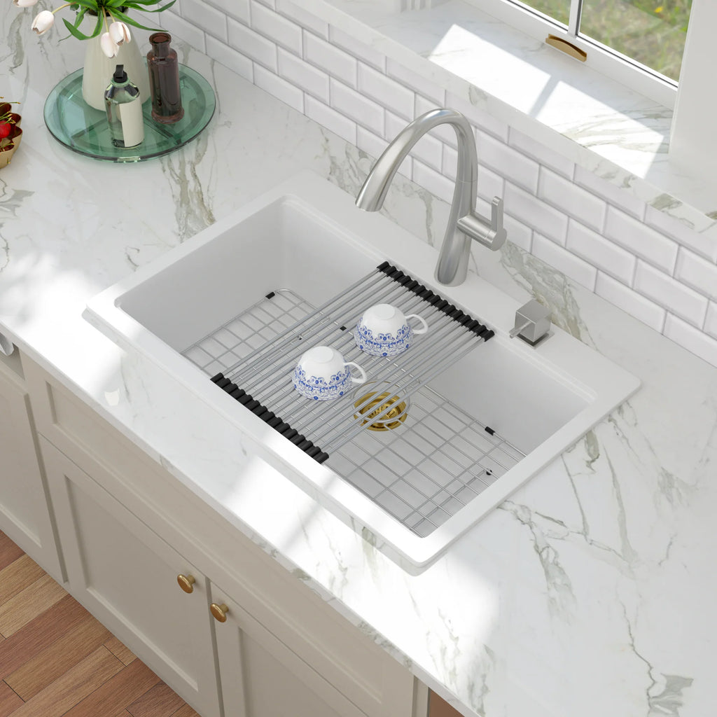 Sarlai Group 30"x19" Quartz Composite with Ledge Workstation Drop-in White Quartz Classic 30 Granite Composite Kitchen Sink