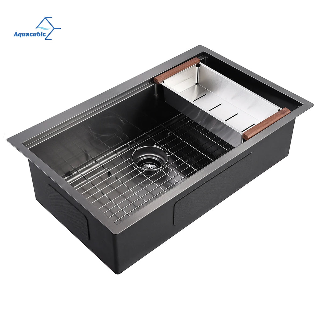 FREE Shipping SS 304 Kitchen Utility Sinks Workstation Undermount Kitchen Sinks With Integrated Ledge and Accessories