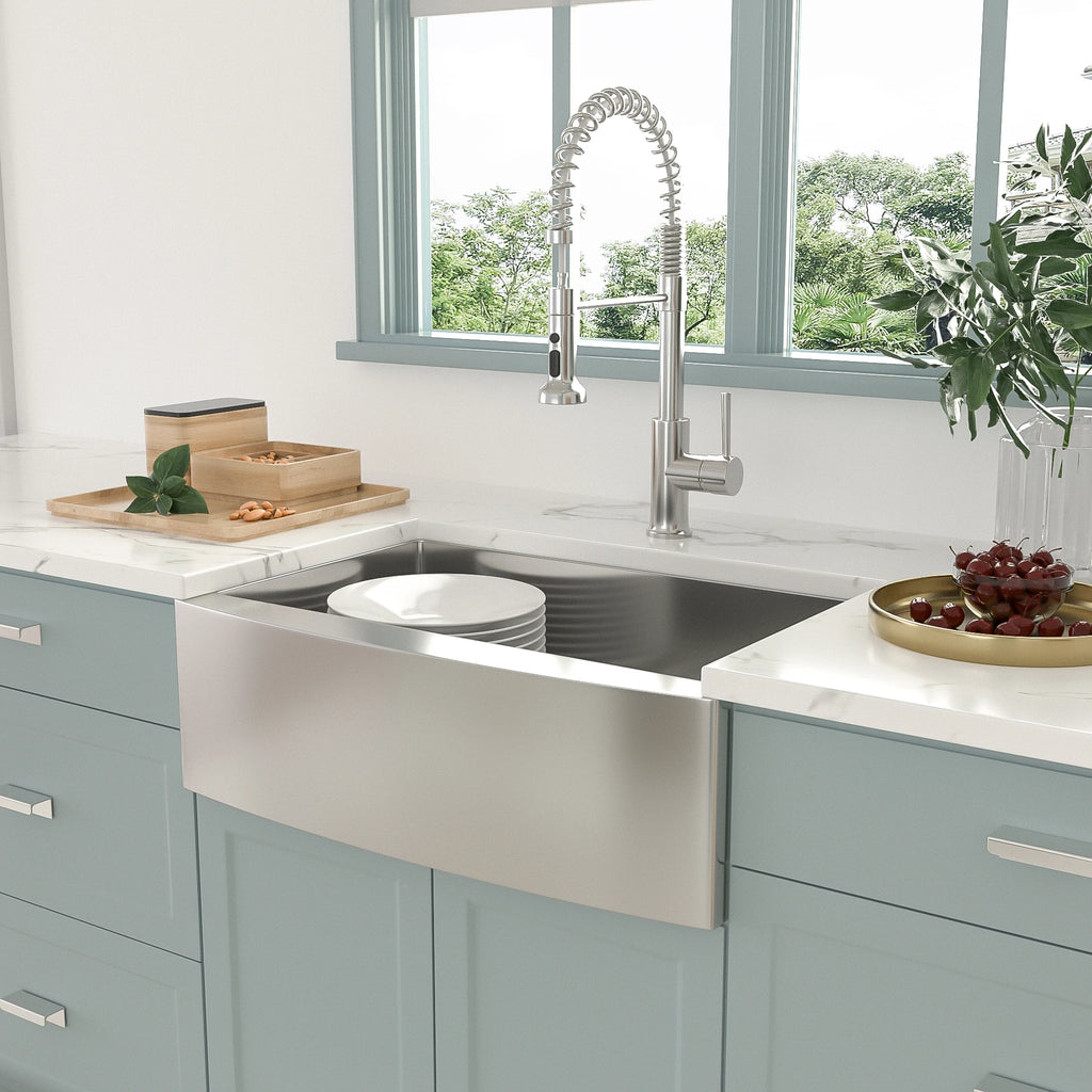 30 Inch Farmhouse Farm Apron Front Single Bowl 304 Stainless Steel Handmade Brush Nickel Kitchen Sink