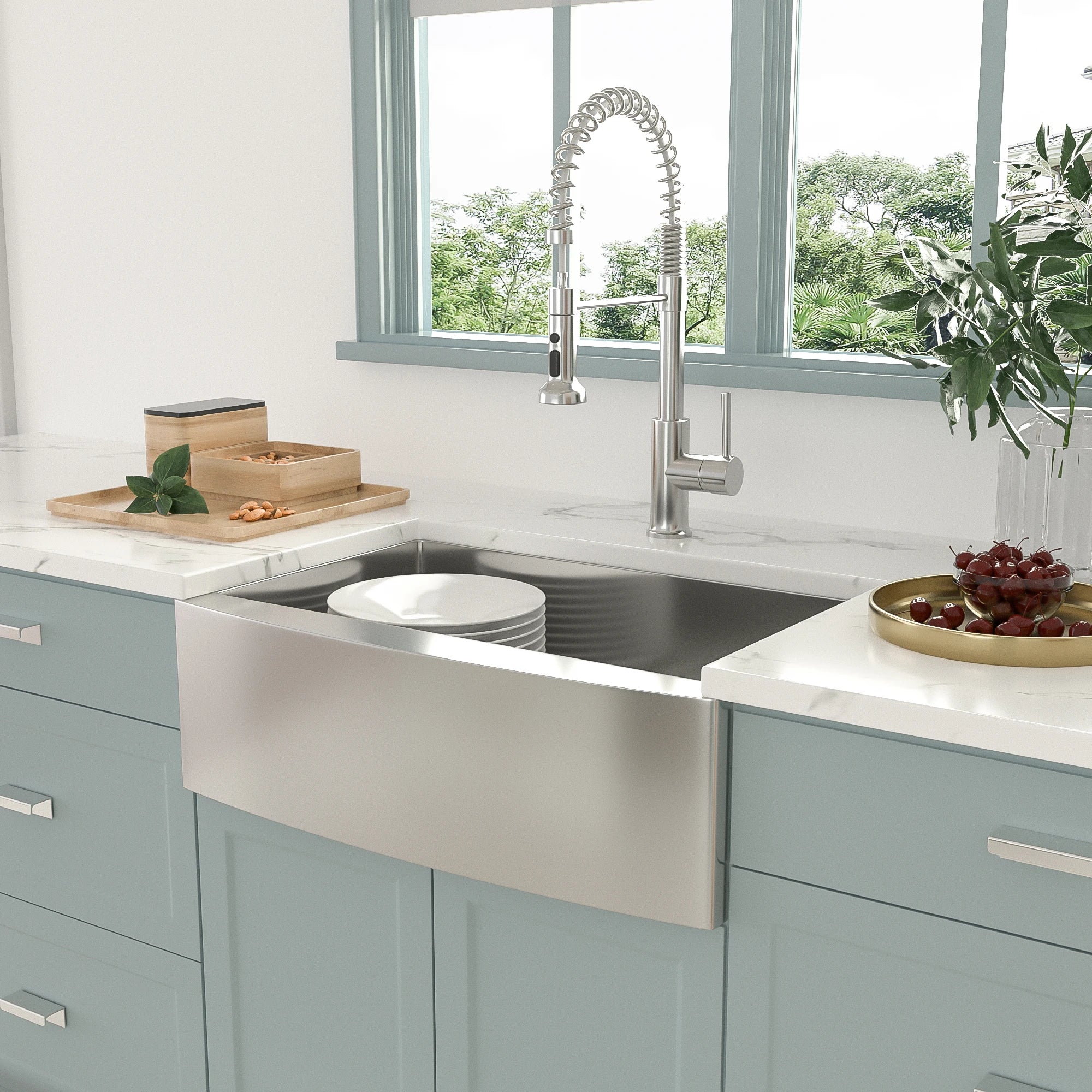 30 Inch Farmhouse Farm Apron Front Single Bowl 304 Stainless Steel Handmade Brush Nickel Kitchen Sink