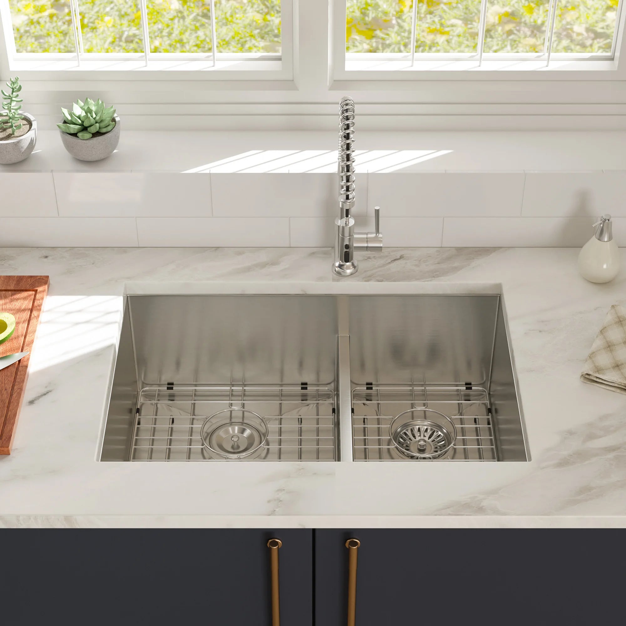 28-inch 60/40 Double Bowl 16 Gauge Stainless Steel 28*19*10 Inch Undermount Low-Divide Kitchen Sink