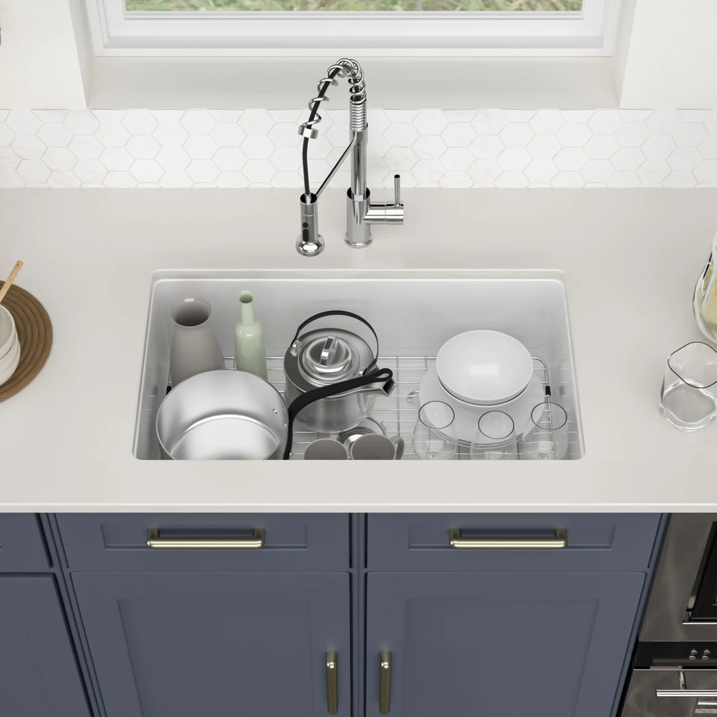 30*18 Inch Undermount Fireclay Single Bowl Kitchen Sink with Thick Mounting Deck in Gloss White