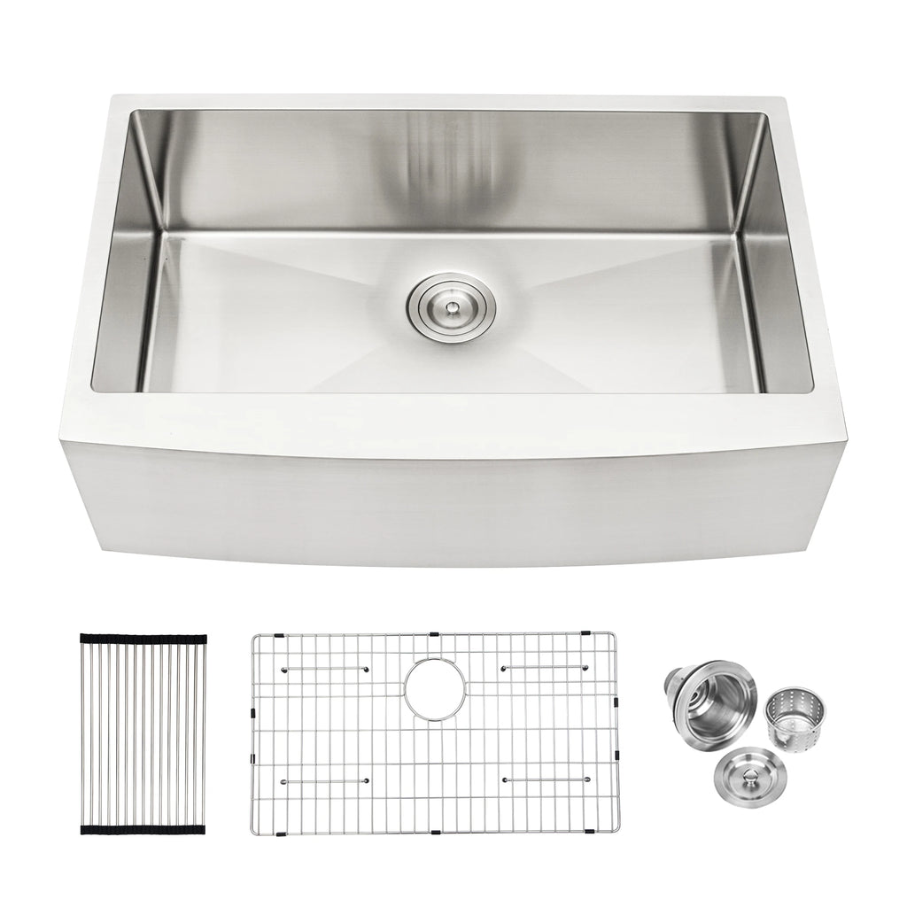30 Inch Farmhouse Farm Apron Front Single Bowl 304 Stainless Steel Handmade Brush Nickel Kitchen Sink