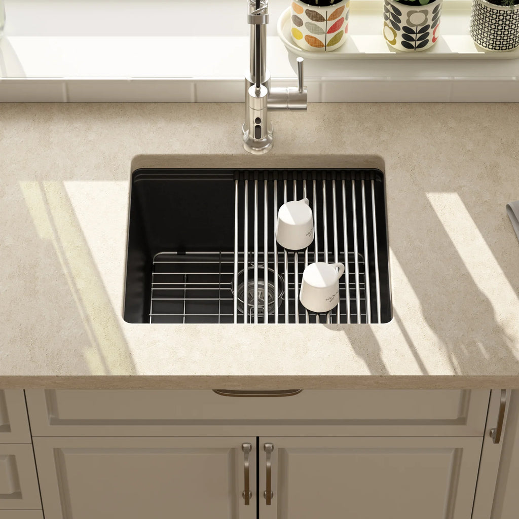 Sarlai Group 21"x18" Quartz Composite Kitchen Sink Black Undermount Ledge Workstation 21 Granite Kitchen Sink