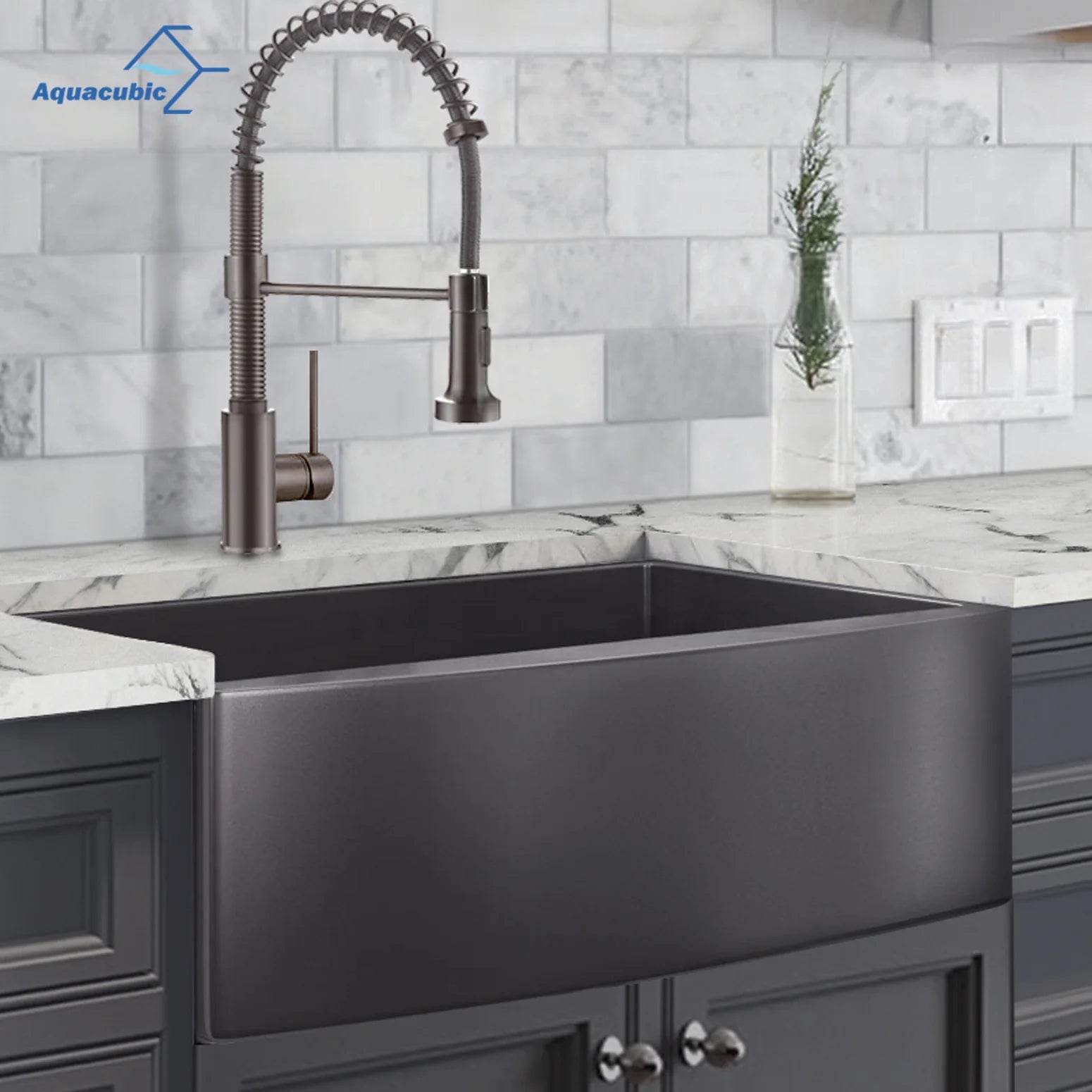 33 Inch Gunmetal Black Apron Front Nano PVD Sinks Handmade Stainless Steel Kitchen Sink