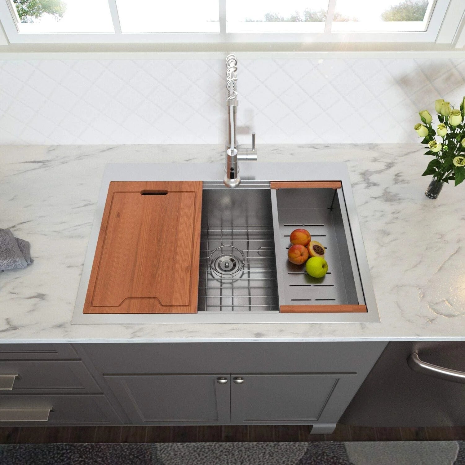 Large 33 X 22 Inch Handmade Sink SUS 304 All in One Top Mounts Workstation Kitchen Sink