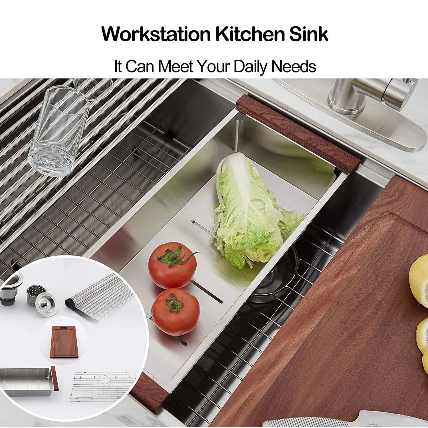 Aquacubic 32"x19" Workstation Cupc Undermount 304 Stainless Steel 16 Gauge Kitchen Sink