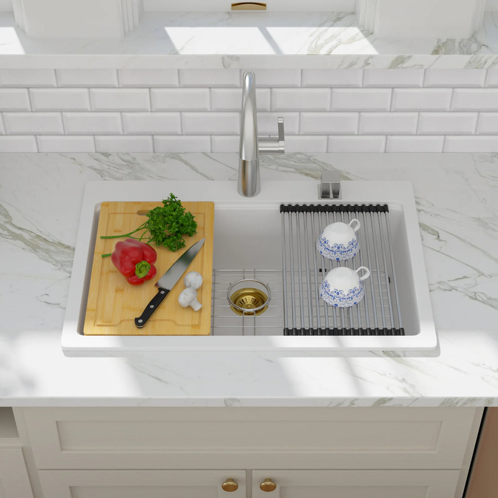 Sarlai Group 30"x19" Quartz Composite with Ledge Workstation Drop-in White Quartz Classic 30 Granite Composite Kitchen Sink