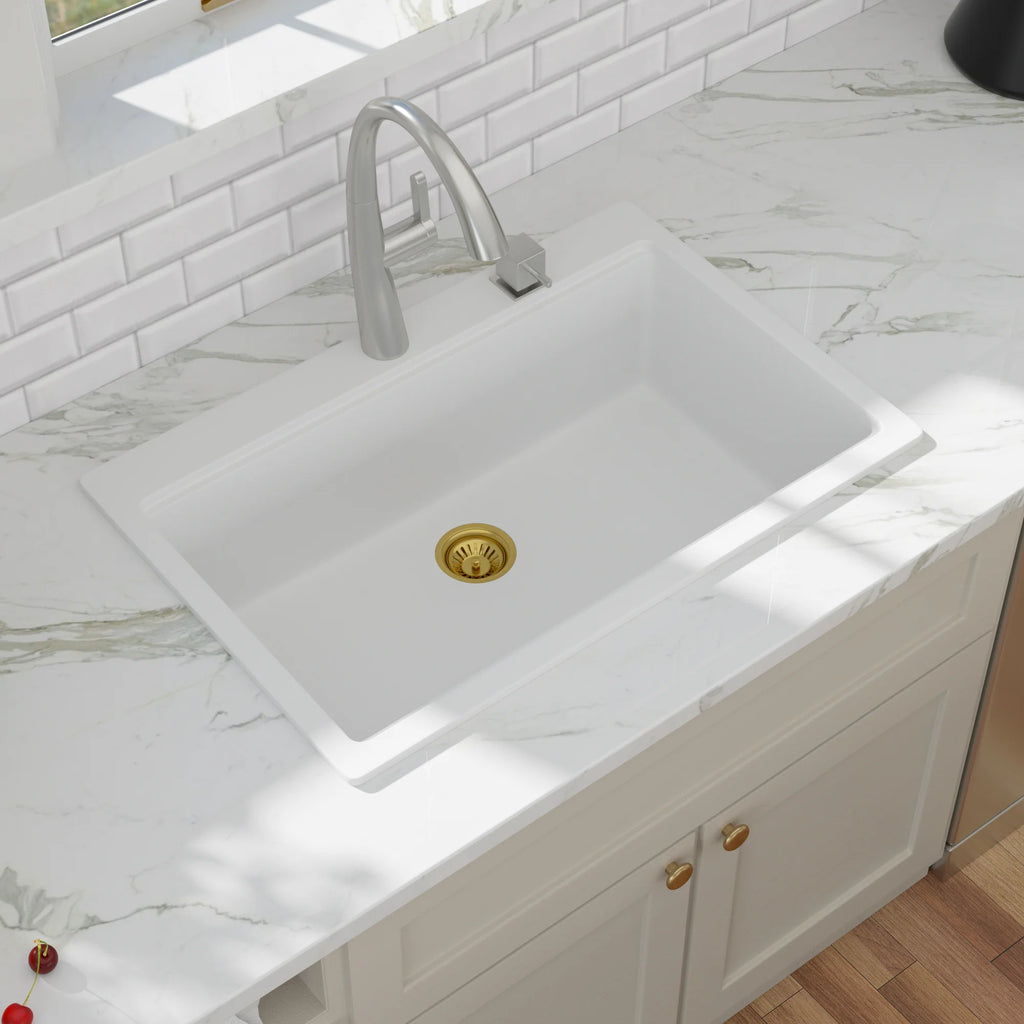 Sarlai Group 30"x19" Quartz Composite with Ledge Workstation Drop-in White Quartz Classic 30 Granite Composite Kitchen Sink