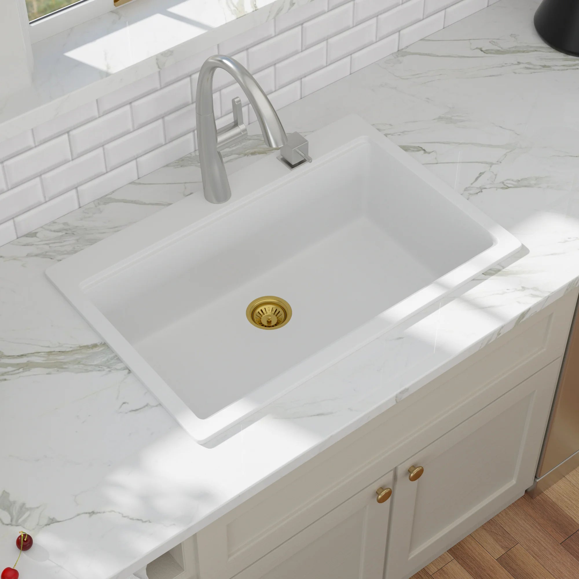 Sarlai Group 30"x19" Quartz Composite with Ledge Workstation Drop-in White Quartz Classic 30 Granite Composite Kitchen Sink