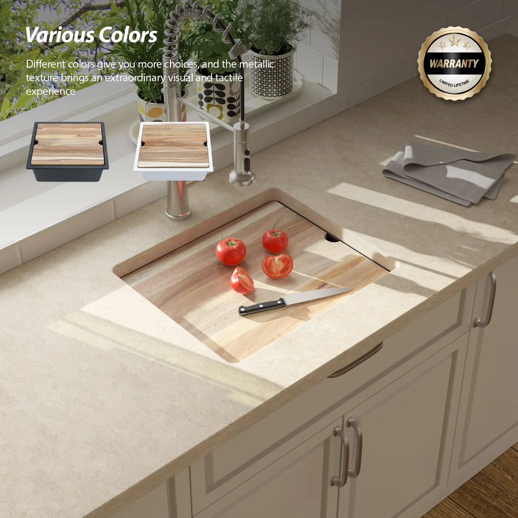 Sarlai Group 21"x18" Quartz Composite Kitchen Sink Black Undermount Ledge Workstation 21 Granite Kitchen Sink