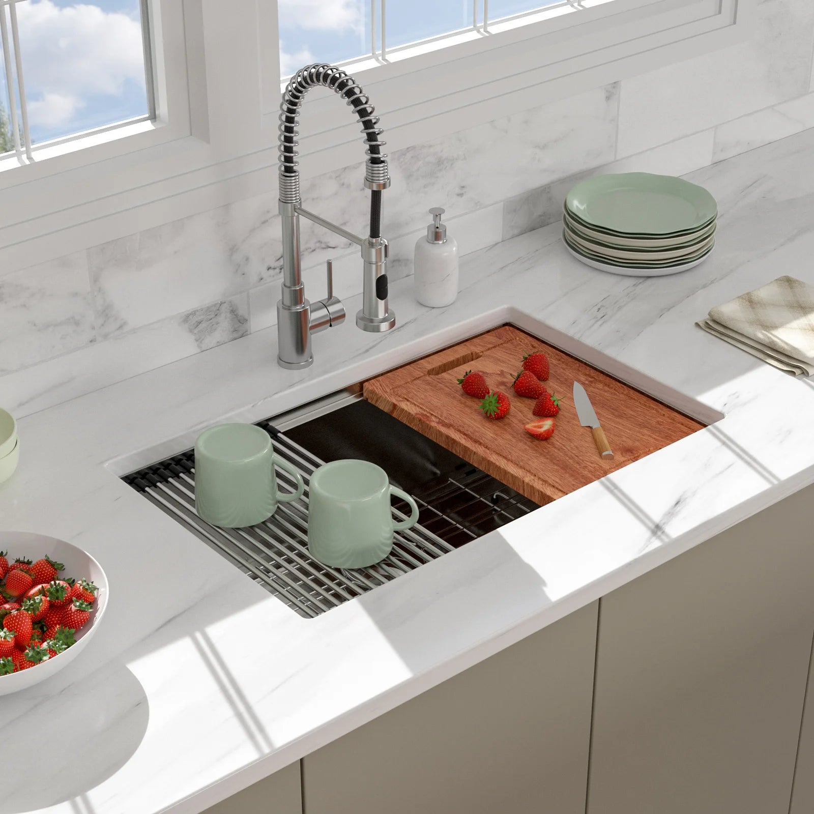 Single Bowl Kitchen Sink with Accessories Workstation 28-inch Undermount 16 Gauge Stainless Steel Kitchen Sink