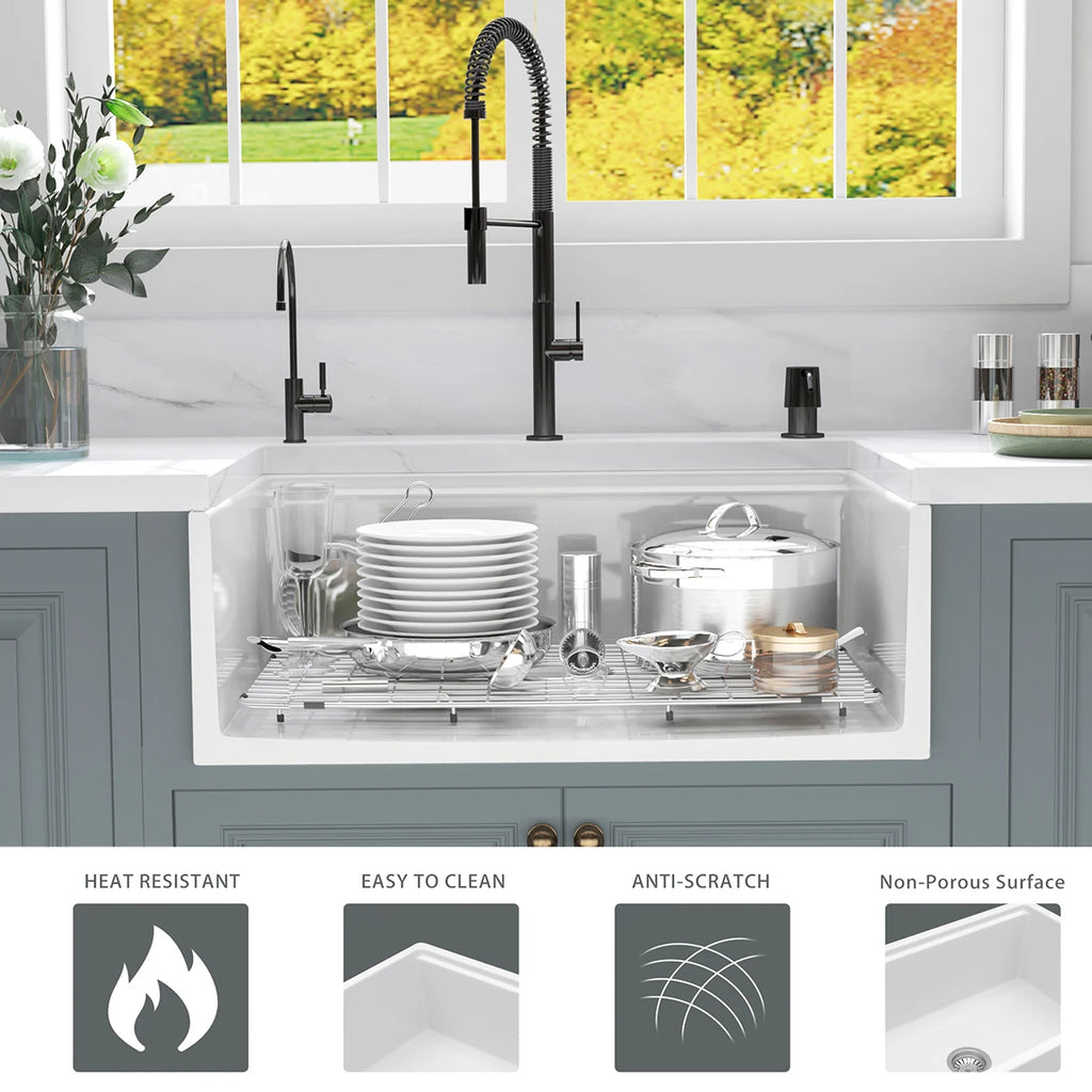 30 Inch Farm Kitchen Sink Ledge Workstation White Fireclay Ceramic Porcelain Apron Front Farm Sinks Basin with Cutting Board