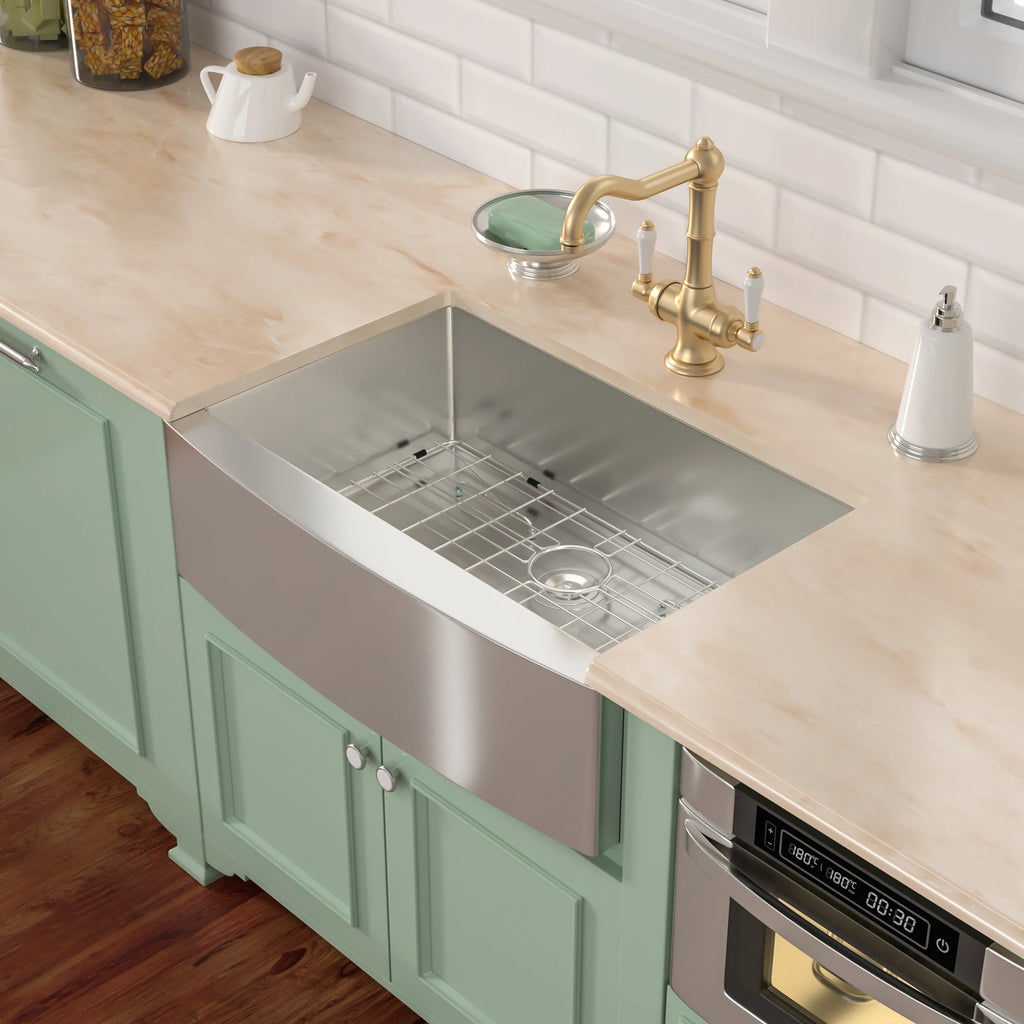 30 Inch Farmhouse Farm Apron Front Single Bowl 304 Stainless Steel Handmade Brush Nickel Kitchen Sink