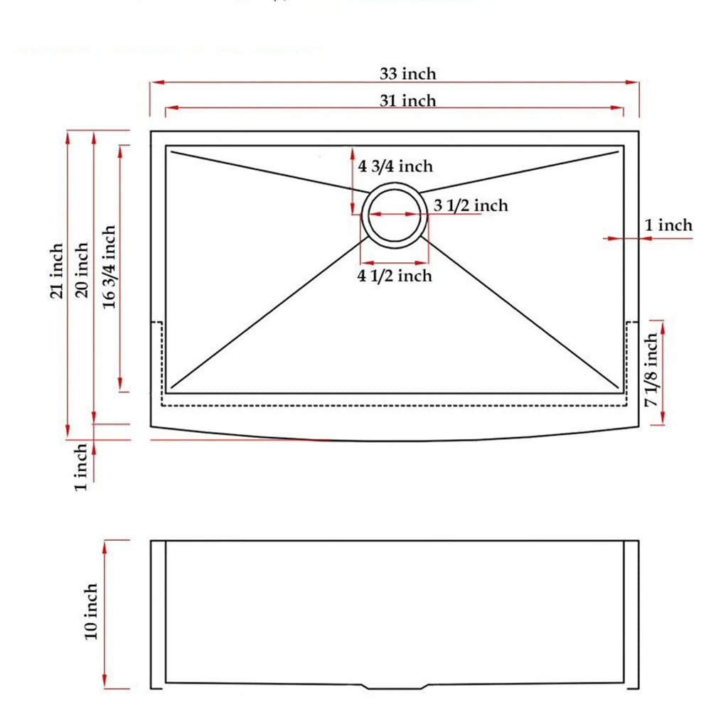 Aquacubic CUPC 33 Inch Large Farmhouse Handmade Stainless Steel Apron Front Kitchen Sink