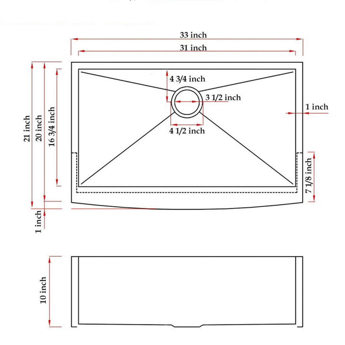 Aquacubic CUPC 33 Inch Large Farmhouse Handmade Stainless Steel Apron Front Kitchen Sink