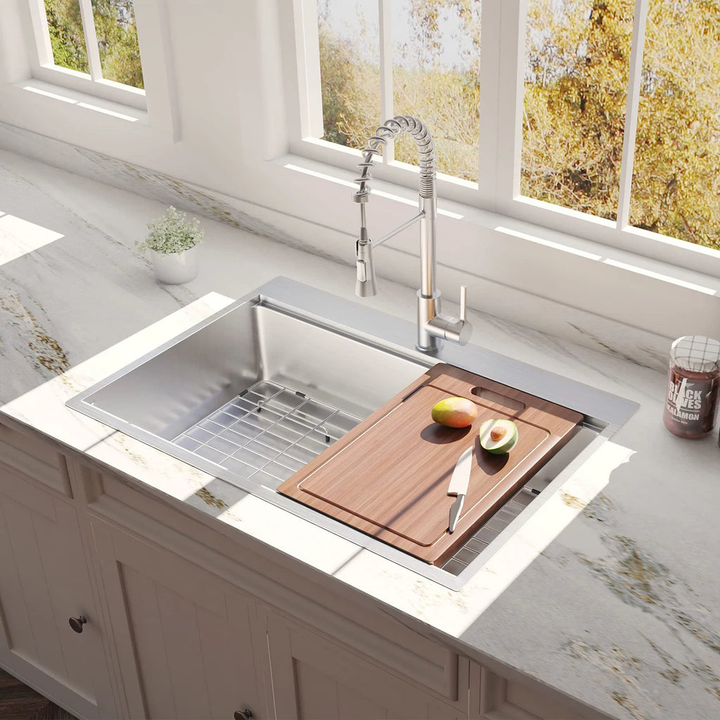 Large 33 X 22 Inch Handmade Sink SUS 304 All in One Top Mounts Workstation Kitchen Sink