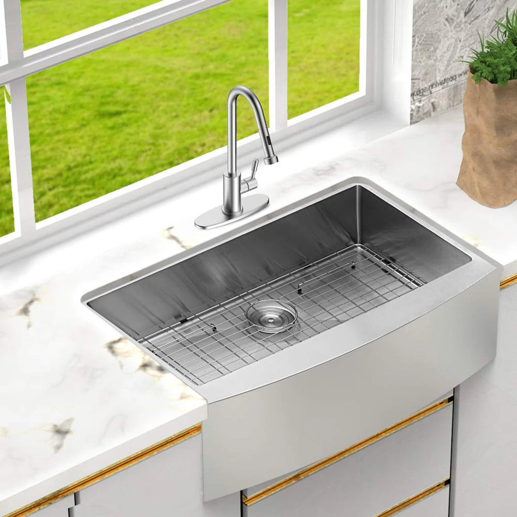 33 Inch Farmhouse / Farm Style / Country Style Single Bowl Stainless Steel Kitchen Front Apron Sink