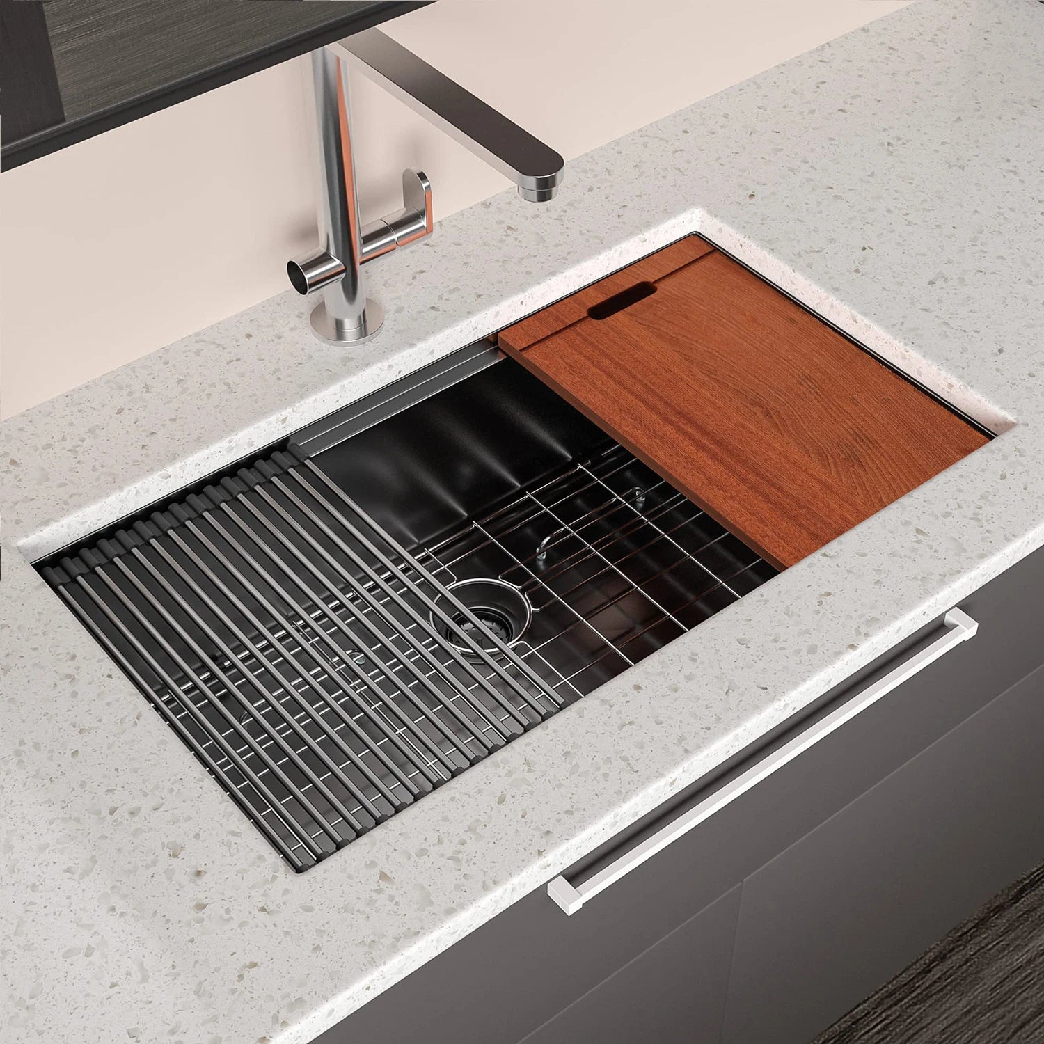 FREE Shipping SS 304 Kitchen Utility Sinks Workstation Undermount Kitchen Sinks With Integrated Ledge and Accessories