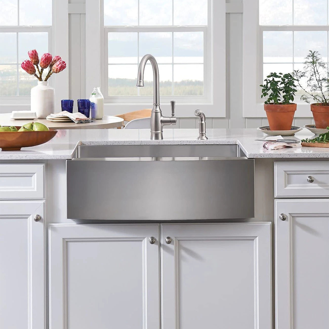 Aquacubic CUPC 33 Inch Large Farmhouse Handmade Stainless Steel Apron Front Kitchen Sink