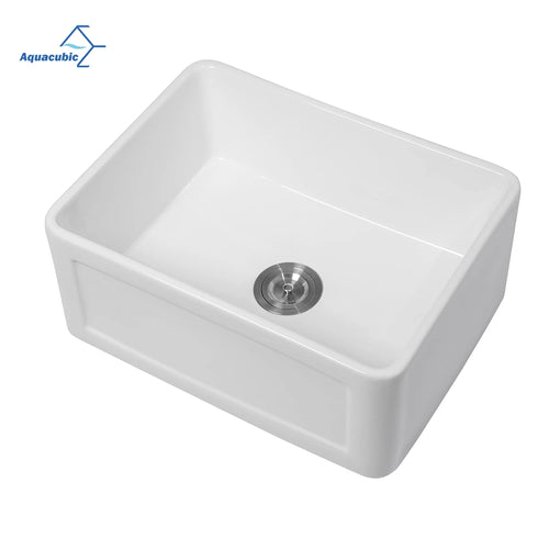 24-Inch Reversible Ceramic Kitchen Sink - Single Bowl Design with Left/Right Drain & Bottom Grid