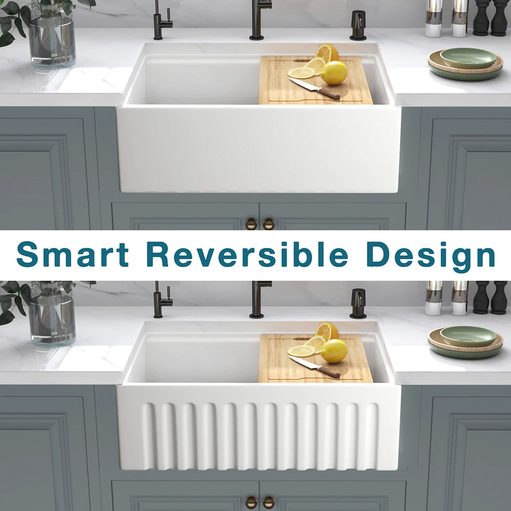30 Inch Farm Kitchen Sink Ledge Workstation White Fireclay Ceramic Porcelain Apron Front Farm Sinks Basin with Cutting Board