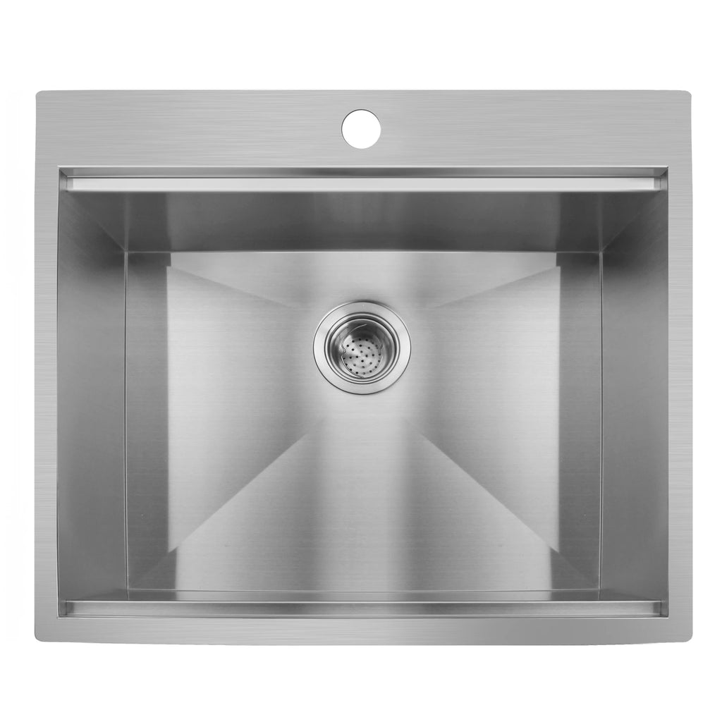 25 Inch Handmade 304 Stainless Steel Topmount Single Bowl Kitchen Sink Rectangular Rectangular One Hole Popular American Product