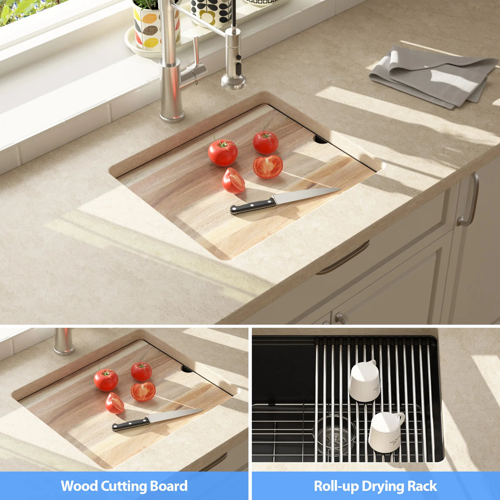 Sarlai Group 21"x18" Quartz Composite Kitchen Sink Black Undermount Ledge Workstation 21 Granite Kitchen Sink