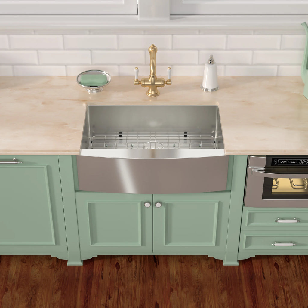 30 Inch Farmhouse Farm Apron Front Single Bowl 304 Stainless Steel Handmade Brush Nickel Kitchen Sink