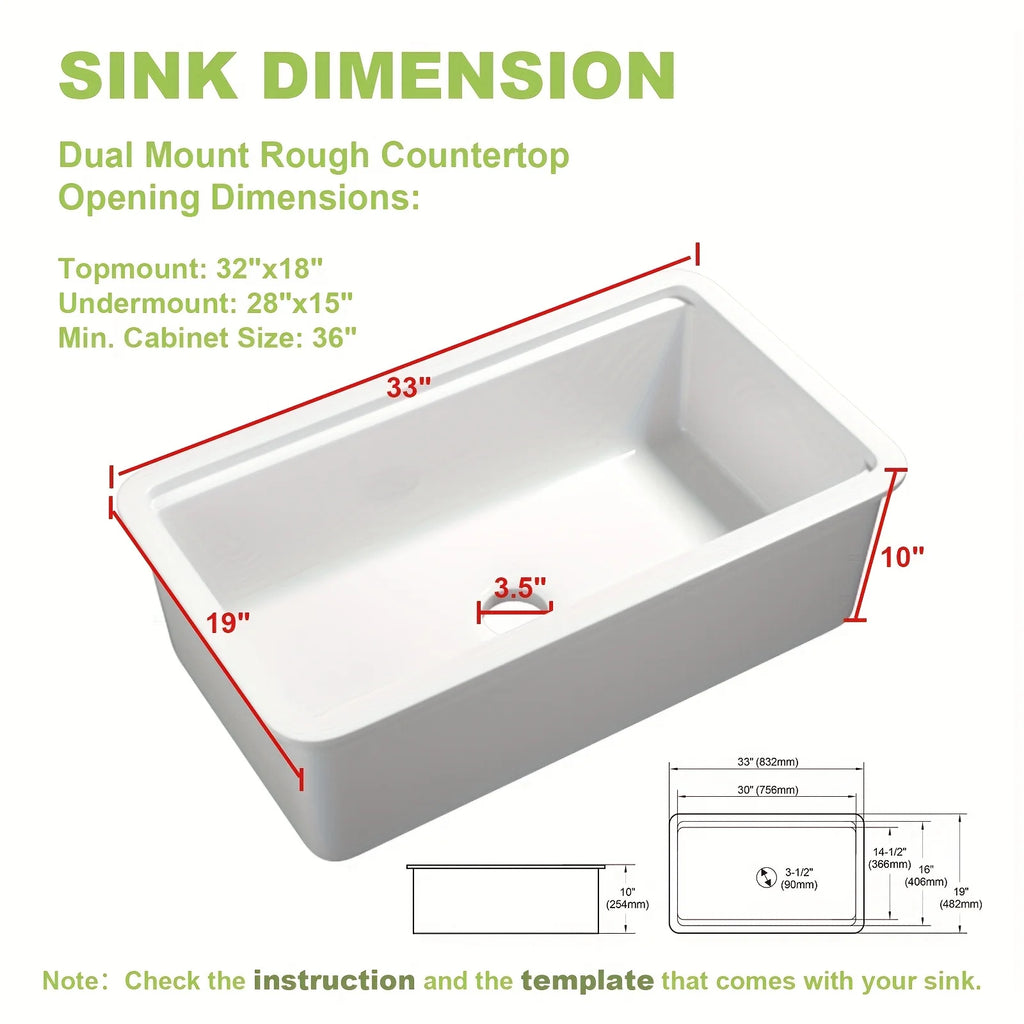 33 Inch Undermount Workstation Kitchen Sink, Drop In Farmhouse Sink With Sliding Accessories, Deep Single Bowl Dual Mount