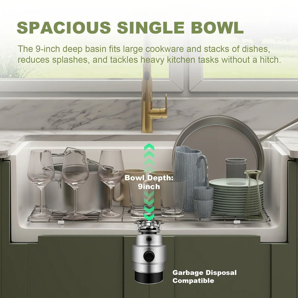 33 Inch Undermount Workstation Kitchen Sink, Drop In Farmhouse Sink With Sliding Accessories, Deep Single Bowl Dual Mount