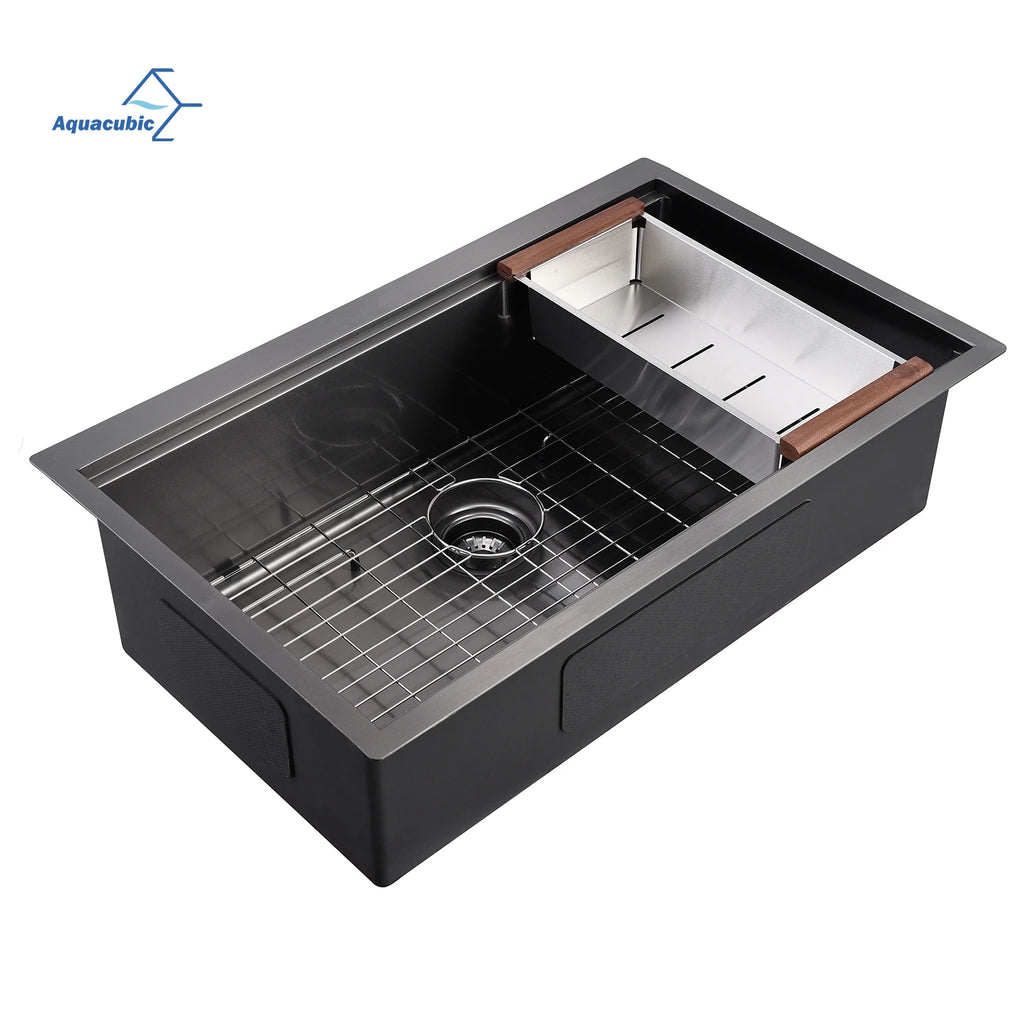 American Free Shipping 33 Inch PVD Nano Workstation Sink 16 Gauge R10 Corner Gunmetal Black Single Bowl Kitchen Sink