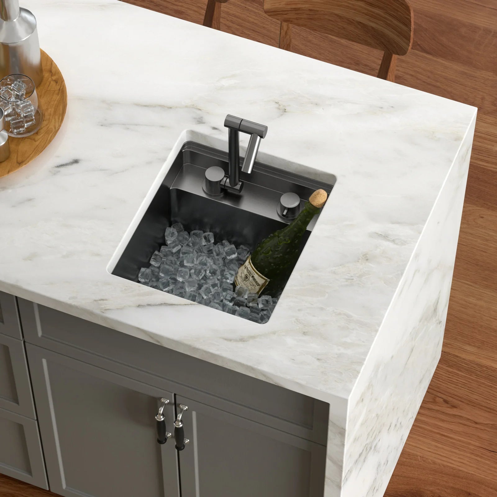 15 X 17 Inch Undermount Bar Sink Premium Stainless Steel Single Bowl with Faucet,Cutting Board Gunmetal Black RV Kitchen Sink