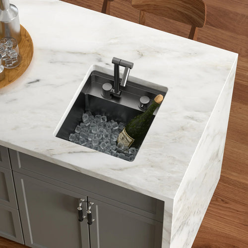 15 X 17 Inch Undermount Bar Sink Premium Stainless Steel Single Bowl with Faucet,Cutting Board Gunmetal Black RV Kitchen Sink