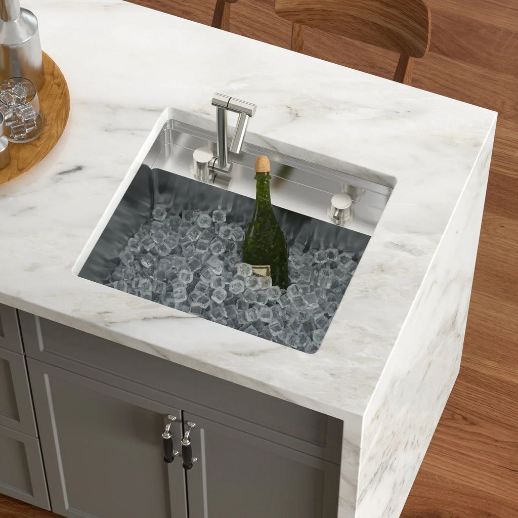 Undermount Bar Sink Workstation 21 X 19 Stainless Steel Wet Bar Prep Single Bowl 16 Gauge Small Kitchen Sink with Cutting Board