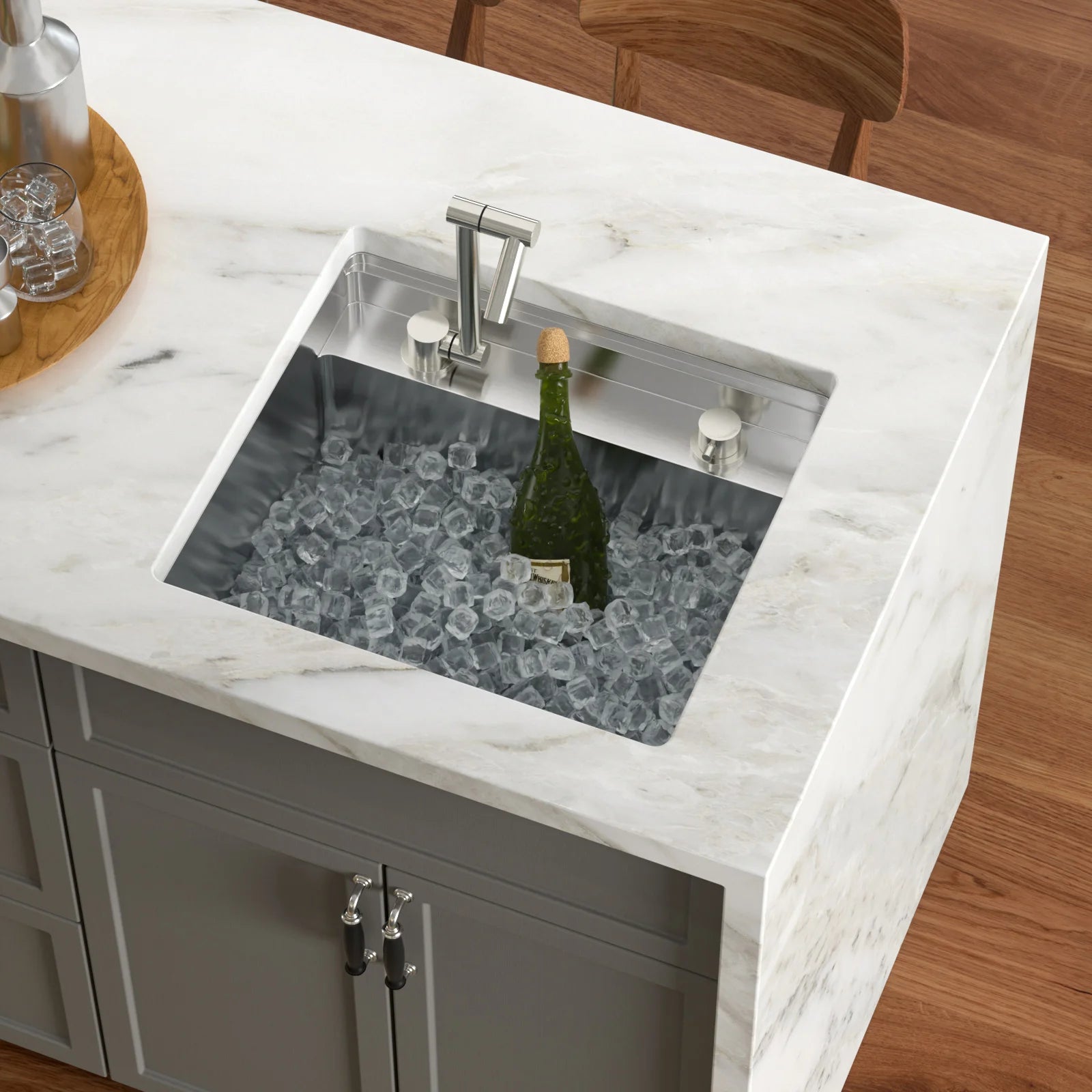 Undermount Bar Sink Workstation 21 X 19 Stainless Steel Wet Bar Prep Single Bowl 16 Gauge Small Kitchen Sink with Cutting Board