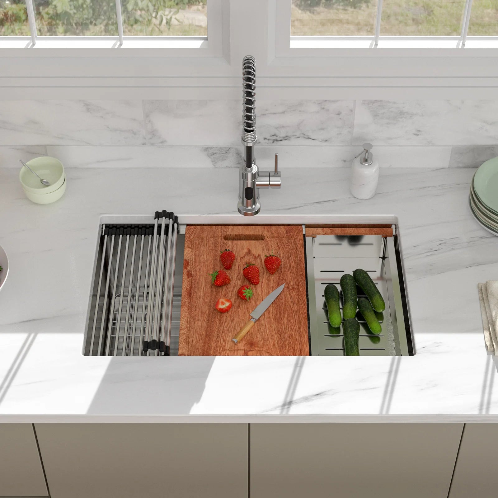 Single Bowl Kitchen Sink with Accessories Workstation 28-inch Undermount 16 Gauge Stainless Steel Kitchen Sink