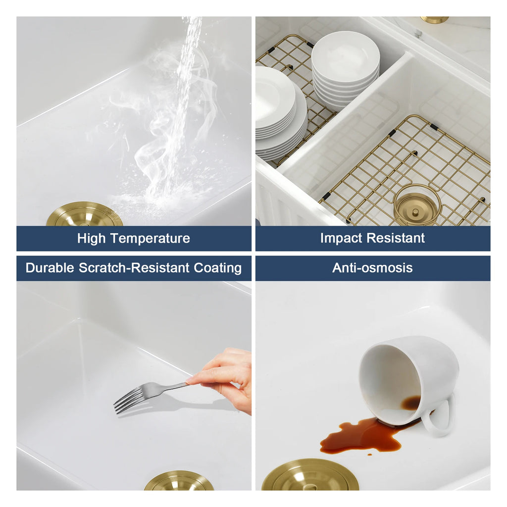 Free Shipping 33 Inch Fireclay Kitchen Sinks Apron Front Double Bowl Ceramic Farmhouse Sinks