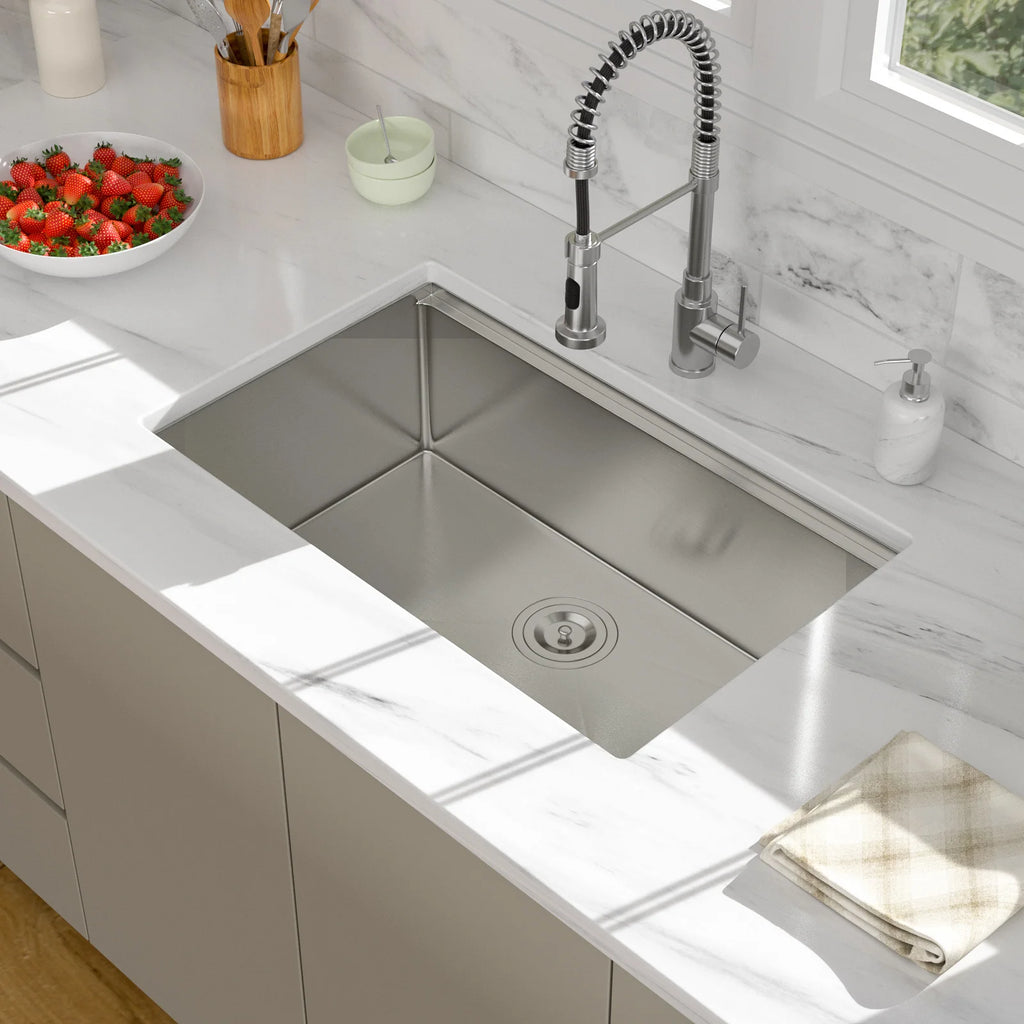 Single Bowl Kitchen Sink with Accessories Workstation 28-inch Undermount 16 Gauge Stainless Steel Kitchen Sink